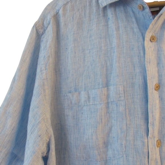 Joseph Abboud Mens Striped Linen Shirt XL Short Sleeves Light Blue Button Front - Picture 6 of 9